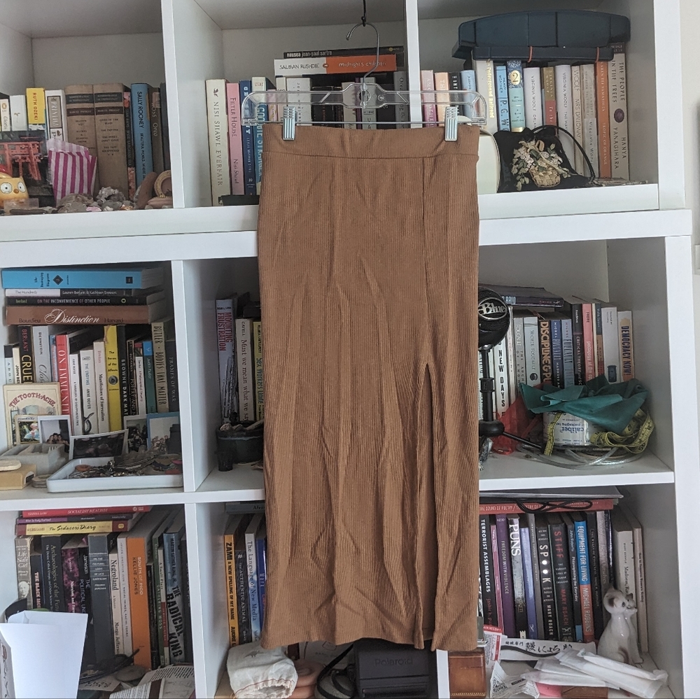 NSF Camel Ribbed Knit Midi Skirt (Maxine Skirt)